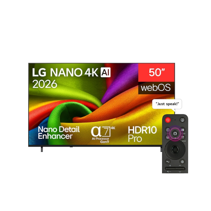 LG 50" NANO 4K UHD AI Smart TV – α7 AI Processor, HDR10 Pro, 60Hz, webOS 26