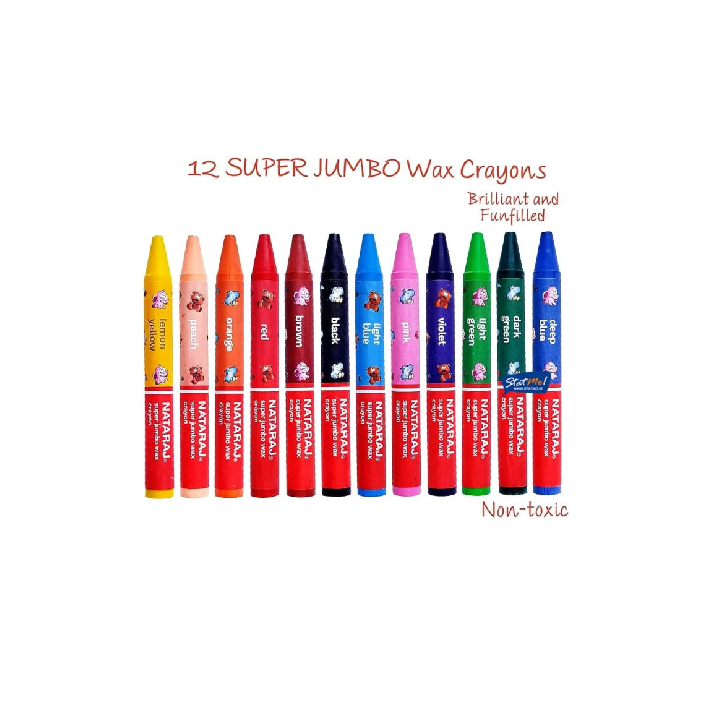 Nataraj Super Jumbo Wax Crayons Set – 12 Bright & Non-Toxic Colours, Extra Thick Crayons for Kids