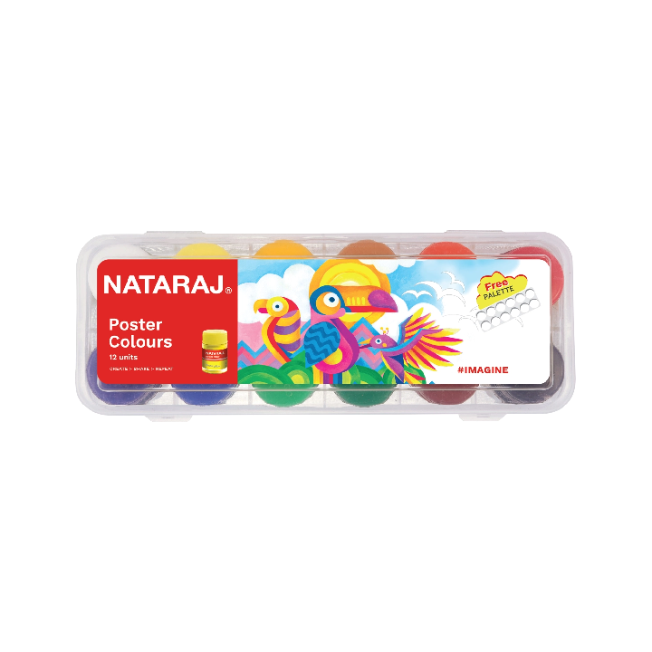 Nataraj Poster Colours (12 Colours) Set – Bright, Non-Toxic Paints for School & Art