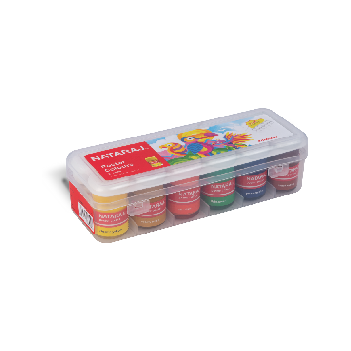 Nataraj Poster Colours (12 Colours) Set – Bright, Non-Toxic Paints for School & Art