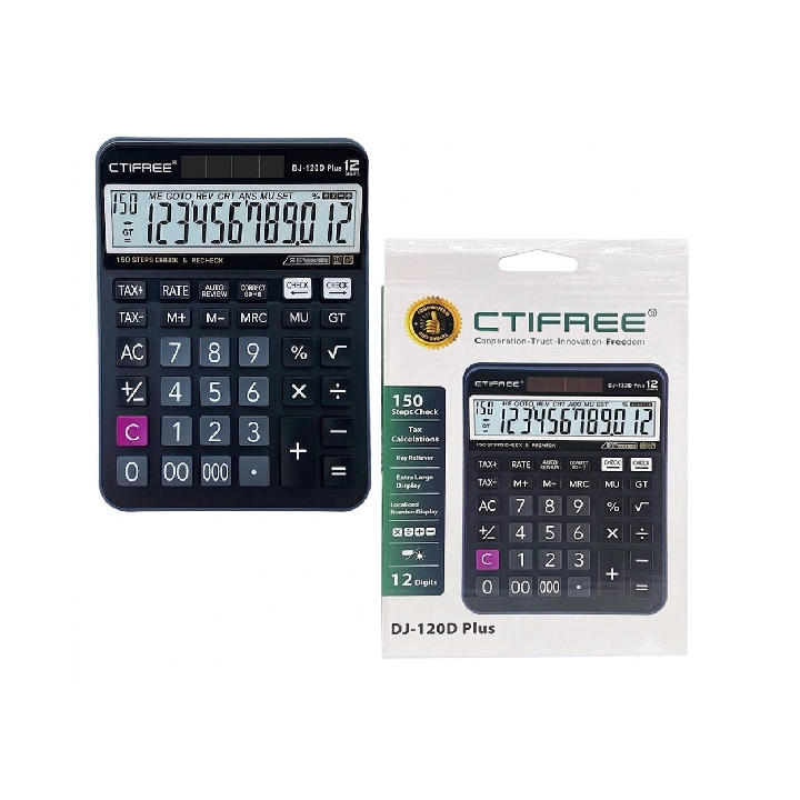 CTIFREE Plus Calculator Digit Dual-Power Desktop Calculator with Solar & Battery for Office Use (DJ-160D)