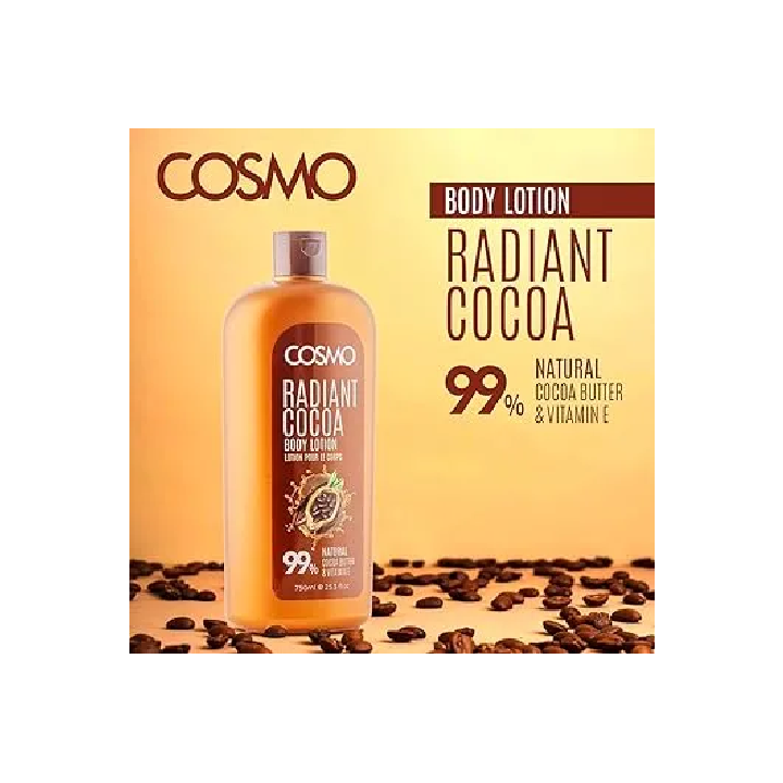 COSMO - Skin Care Radiant Cocoa Body Lotion 750ml – Cocoa Butter & Vitamin E Moisturizing Lotion for Deep Hydration, Nourished, Non-Greasy Glow, All Skin Types - COM33101592