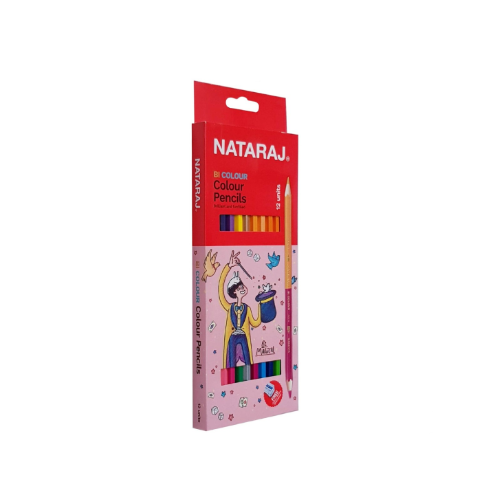 Nataraj Bi-Colour Pencils Full Size (12 Colours) with Sharpener – Dual Colour Drawing Pencils for Kids, School & Art