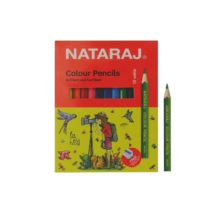 Nataraj Half Size Colour Pencils (12 Colours) with Sharpener – Compact Coloring Set for Kids, School & Drawing