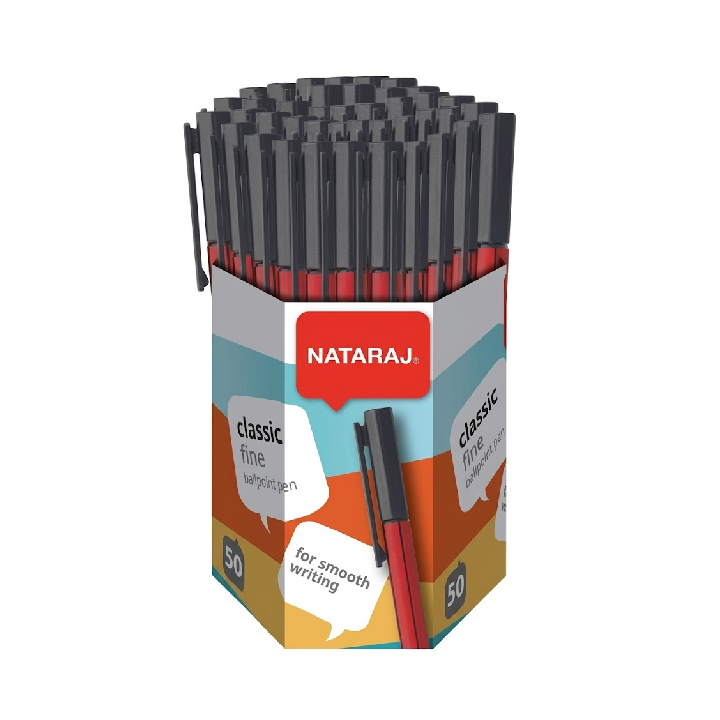Nataraj Classic Fine Ball Pen-Black/Blue/Red(50 PCS) – Smooth Writing, Comfortable Grip, Smudge-Resistant Ink(PEN001)