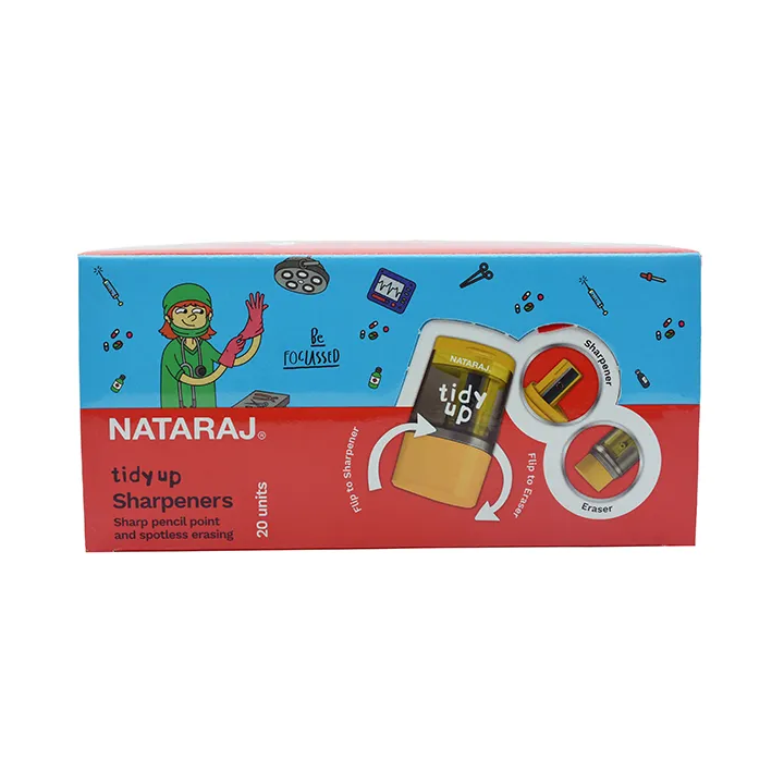 Nataraj Tidy Up Sharpener & Eraser – 2‑in‑1 Pencil Sharpener with Built‑In Eraser, Durable Plastic & Transparent Shavings Container for School & Office
