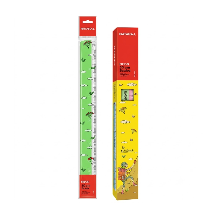Nataraj 30 cm Neon/Fluorescent Rulers – (10pcs), Durable Transparent Scale with Bold Markings for School & Office