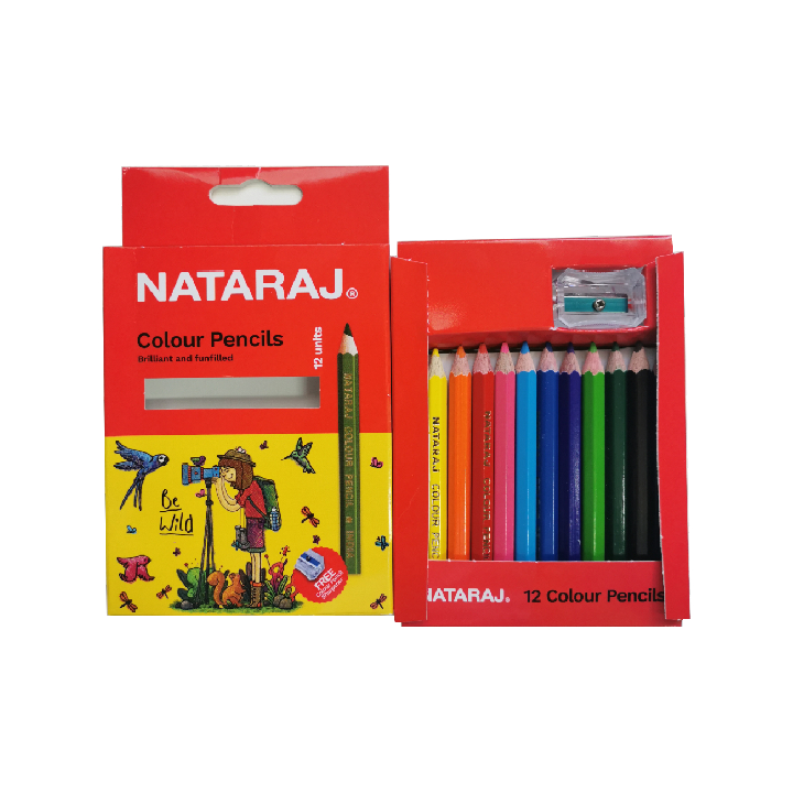 Nataraj Half Size Colour Pencils (12 Colours) with Sharpener – Compact Coloring Set for Kids, School & Drawing