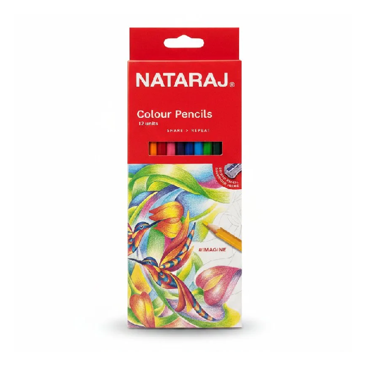 Nataraj Full-Size Colour Pencils – 12 Multicolor Shades with Sharpener, Smooth & Vibrant Coloring Set for School, Kids, and Art Projects