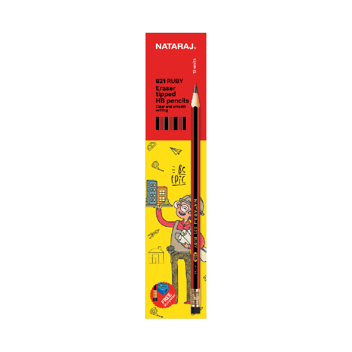 Nataraj Pencil HB 621 with Rubber Tip & Included Sharpener 144 pcs – Smooth Writing, Durable Lead for School, Exams & Everyday Use