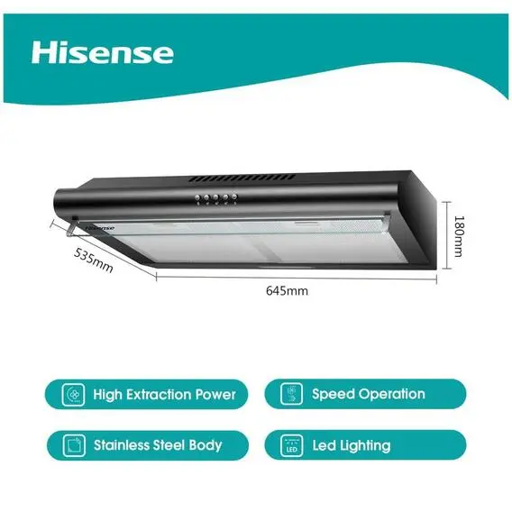 Hisense  Black Cooker Hood – 60 cm Wall‑Mounted Kitchen Extractor Fan HH060PABL