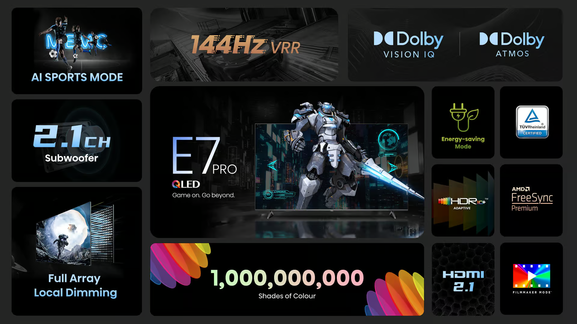 Hisense QLED 144hz VIDAA Gaming TV, Black, AI Sports Mode (LED100E7NPRO)