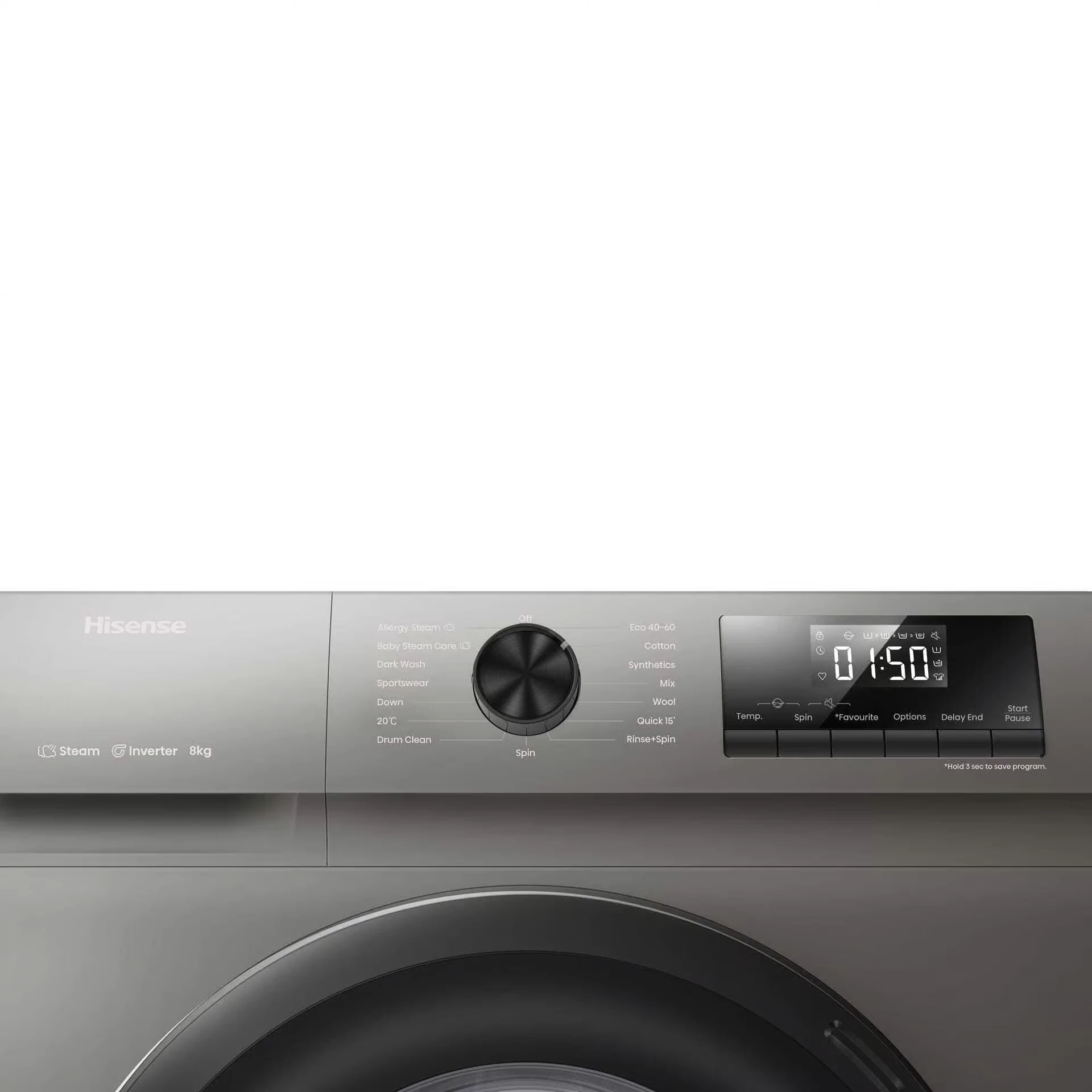 Hisense 8kg Front Loader Inverter Steam 1200RPM Titanium Grey WFQP8012VMT