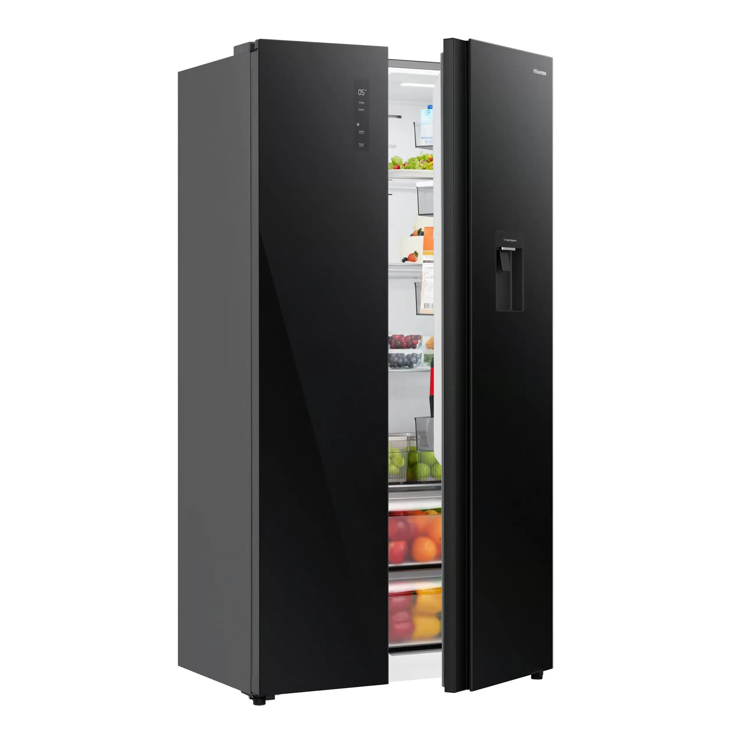 Hisense 541L Black Glass Side‑By‑Side Refrigerator with Water Dispenser – H680SMIB‑WD