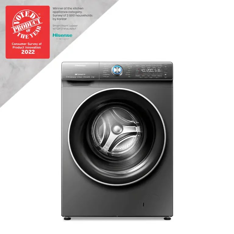Hisense QR Series 12 kg Front Load Washing Machine, Smart Wi-Fi – Titanium Grey (WFQR1214VAJMWT)