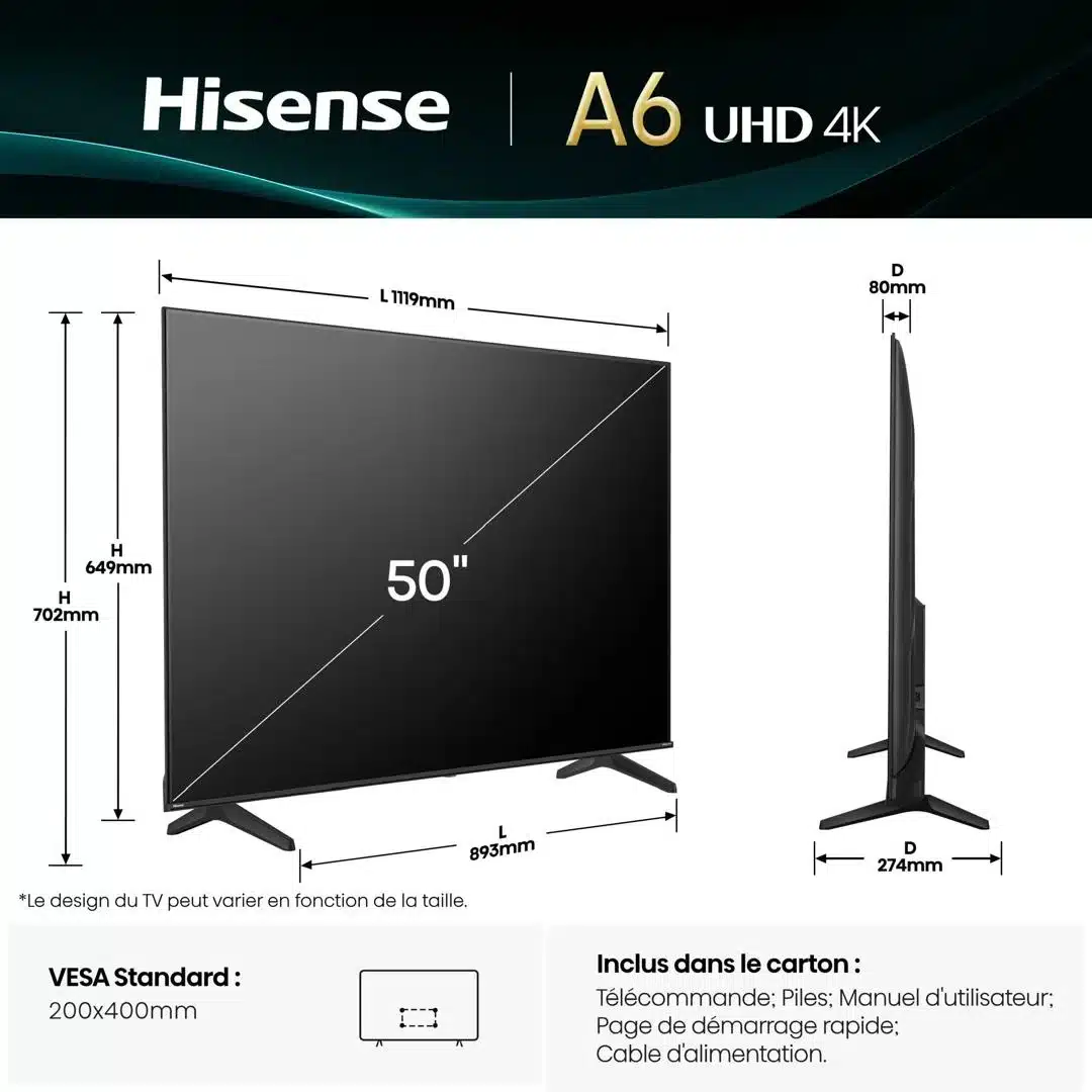 Hisense 50″ Full HD DLED Smart TV – VIDAA Smart OS, DTS Virtual:X, Precision Colour (LED50A4Q)
