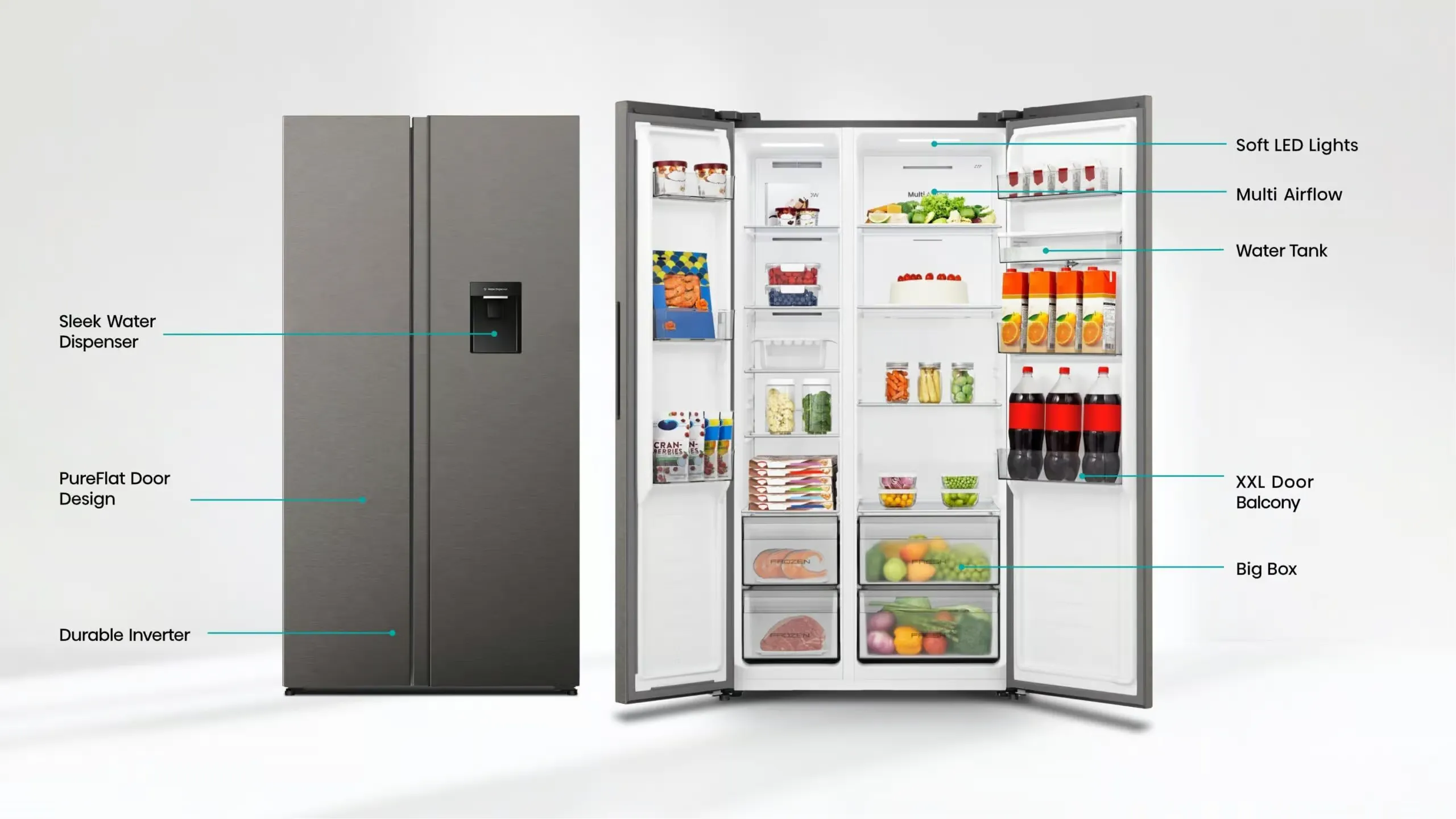 Hisense 541L Side-by-Side Refrigerator – Water Dispenser, Total No-Frost, Inverter Cooling (H680SIT-WD)