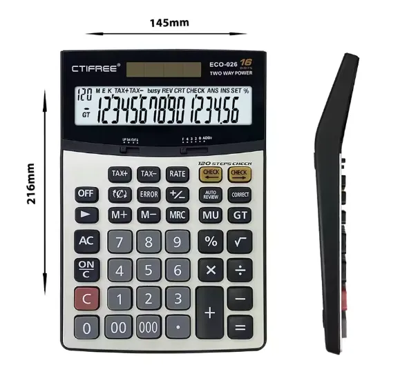 CTIFREE Desktop Calculator  16 Digits with Large Display, Solar and Battery Power, Modern and Versatile for Office Use (EC0-026)