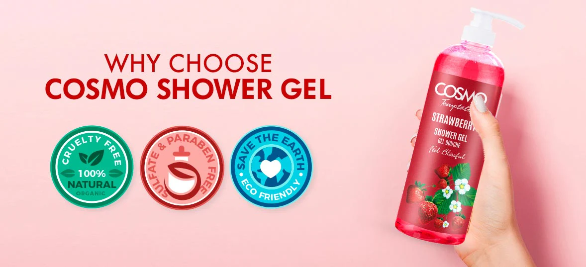 COSMO Designs Temptation Shower Gel Strawberry 1000ml – Fruity Strawberry Extract Deep Cleanse & Hydrating Body Wash for Men & Women (COM33101049)