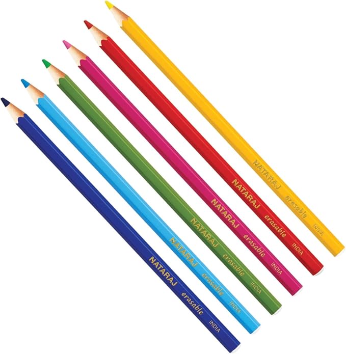 Nataraj Erasable Colour Pencils (12 Colours) – Full Size, Smooth & Erasable Coloring Pencils for Kids, School & Drawing