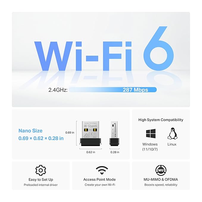 TP Link - AX300 Nano Wi-Fi 6 Wireless USB Adapter