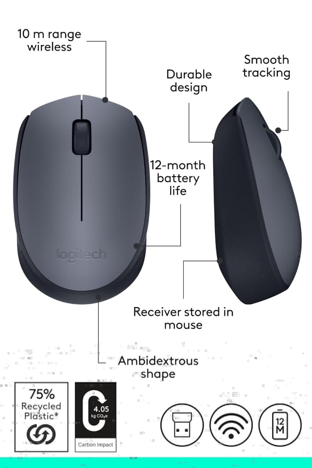 Logitech M170 Wireless Mouse&nbsp;in the&nbsp;Grey/Black