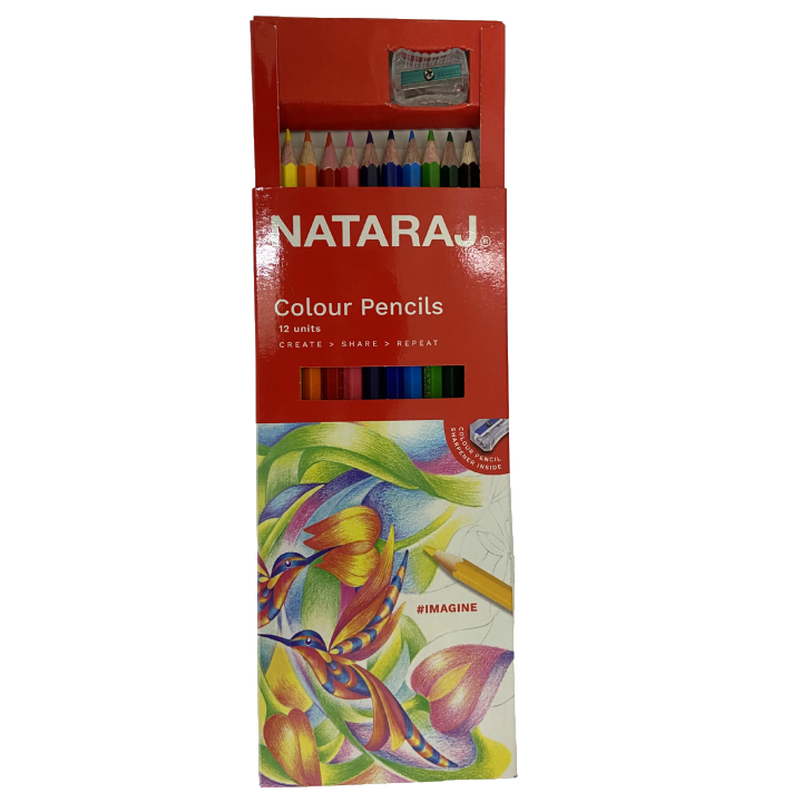 Nataraj Full-Size Colour Pencils – 12 Multicolor Shades with Sharpener, Smooth & Vibrant Coloring Set for School, Kids, and Art Projects