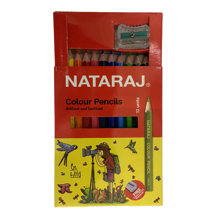Nataraj Half Size Colour Pencils (12 Colours) with Sharpener – Compact Coloring Set for Kids, School & Drawing