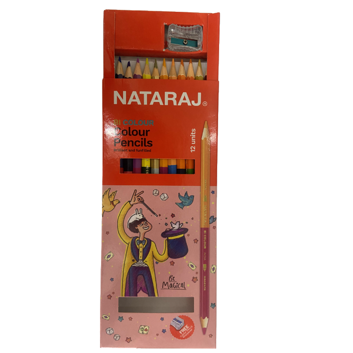 Nataraj Bi-Colour Pencils Full Size (12 Colours) with Sharpener – Dual Colour Drawing Pencils for Kids, School & Art