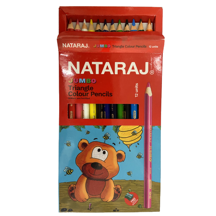 Nataraj Jumbo Triangle Colour Pencils (12 Colours) – Ergonomic Grip, Thick Lead, Smooth Coloring for Kids, School & Art