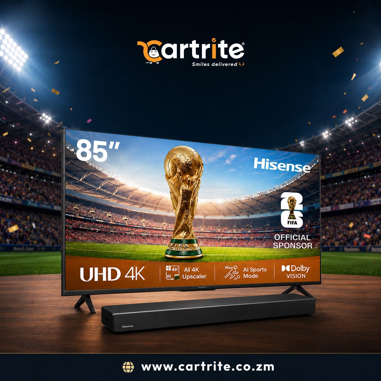Hisense 85" UHD 4K TV (LED85A6Q) + HS204 Soundbar FIFA Bundle Offer