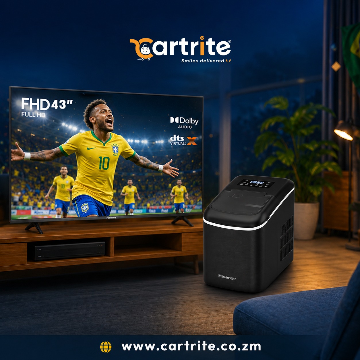 FIFA Offer: Hisense 43″ Full HD VIDAA Smart TV + 15 kg Ice Maker Bundle