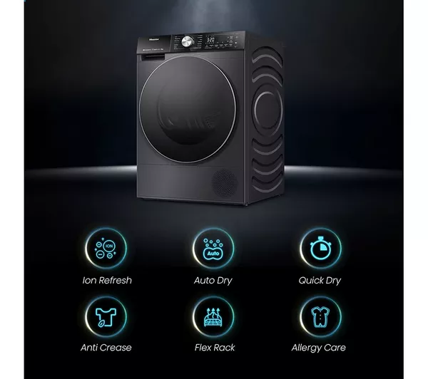 Hisense DH5S102BB | 5S Series 10kg Premium Black Heat Pump Tumbler Dryer