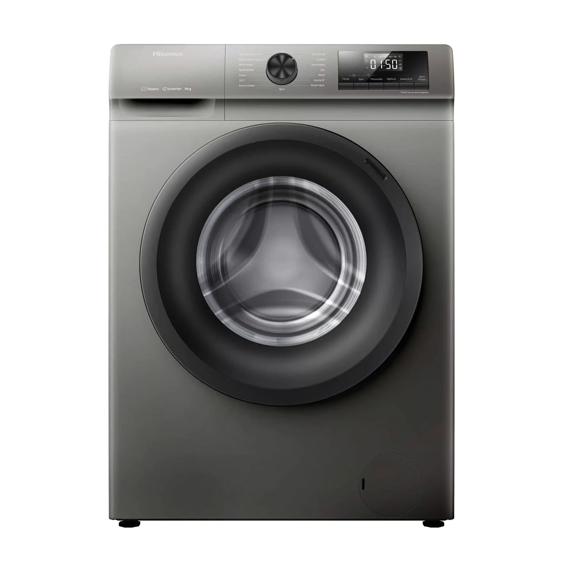 Hisense 8kg Front Loader Inverter Steam 1200RPM Titanium Grey WFQP8012VMT