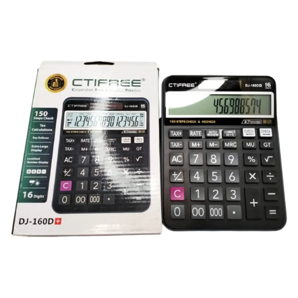 CTIFREE Plus Calculator Digit Dual-Power Desktop Calculator with Solar & Battery for Office Use (DJ-160D)