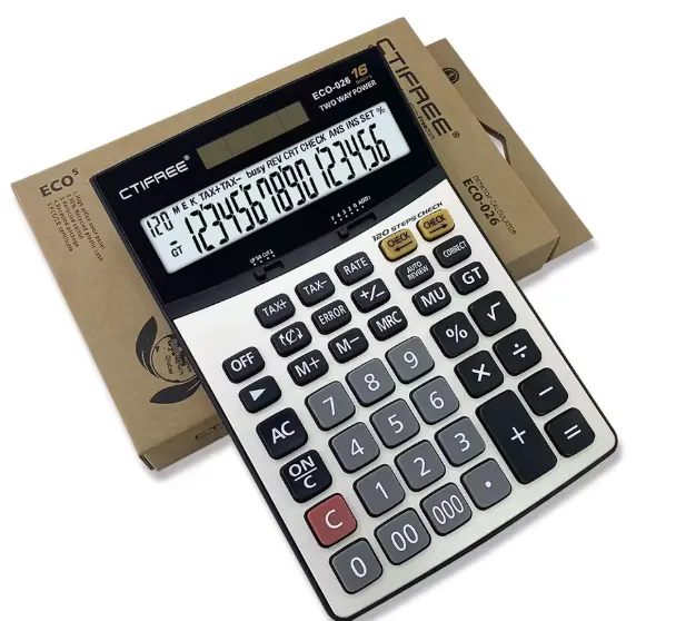 CTIFREE Desktop Calculator  16 Digits with Large Display, Solar and Battery Power, Modern and Versatile for Office Use (EC0-026)