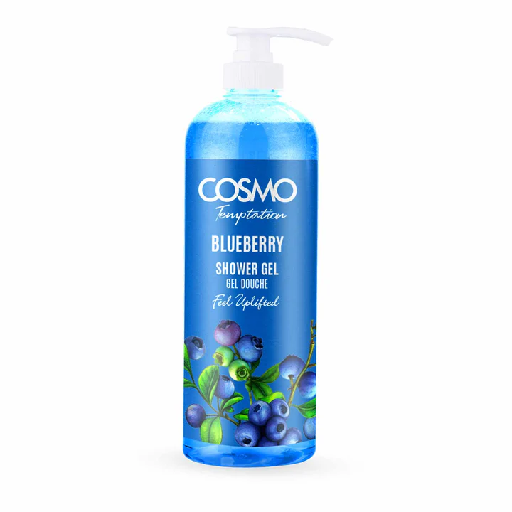 COSMO Temptation Blueberry Shower Gel 1000ml – Natural Blueberry Extract Gentle Cleanse & Hydrating Body Wash with Invigorating Fruity Scent for All Skin Types