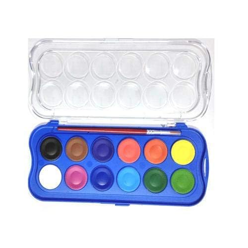 Nataraj Water Colour Cake (12 Colours) with Brush – Non-Toxic, Portable Watercolor Paint Set for Kids, Students & Beginners