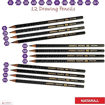NATARAJ - B 2B 3B 4B 5B 6B H HB 2H 3H 4H 6H -Grades Smooth Drawing Pencils