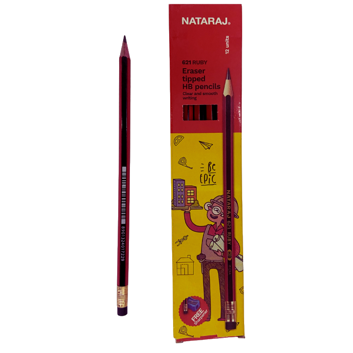 Nataraj Pencil HB 621 with Rubber Tip & Included Sharpener 144 pcs – Smooth Writing, Durable Lead for School, Exams & Everyday Use