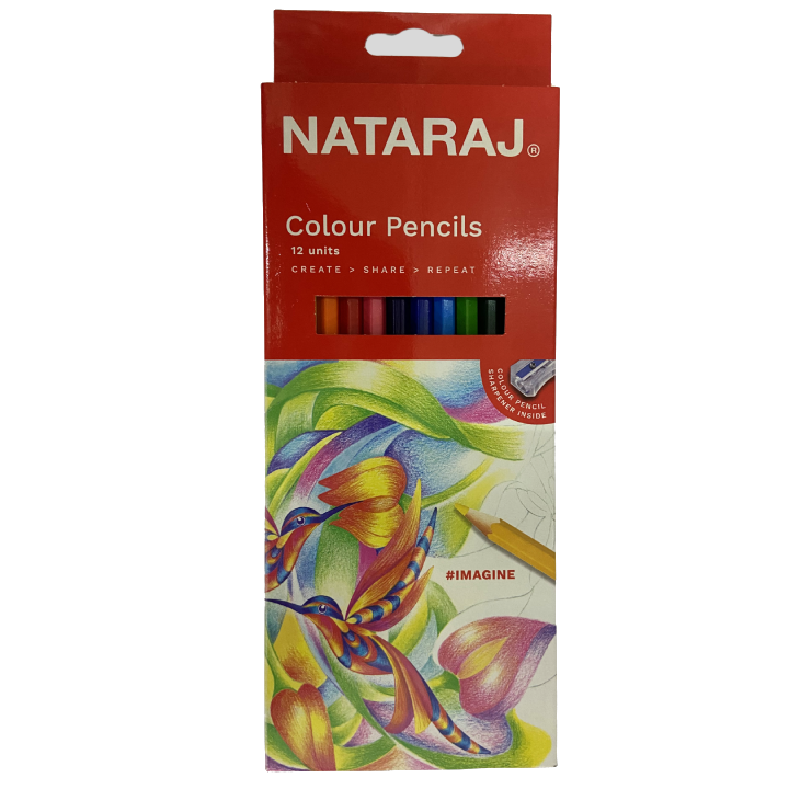 Nataraj Full-Size Colour Pencils – 12 Multicolor Shades with Sharpener, Smooth & Vibrant Coloring Set for School, Kids, and Art Projects