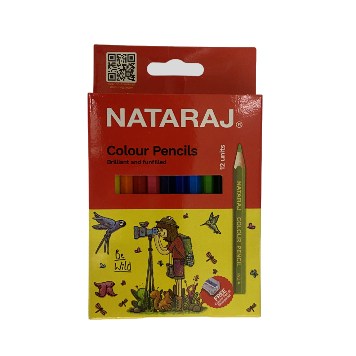 Nataraj Half Size Colour Pencils (12 Colours) with Sharpener – Compact Coloring Set for Kids, School & Drawing