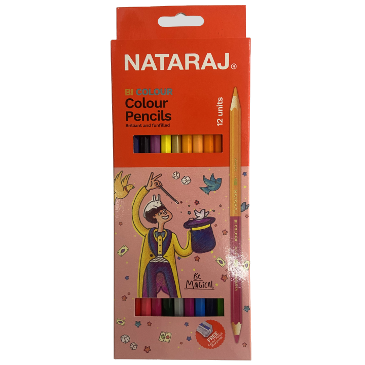 Nataraj Bi-Colour Pencils Full Size (12 Colours) with Sharpener – Dual Colour Drawing Pencils for Kids, School & Art