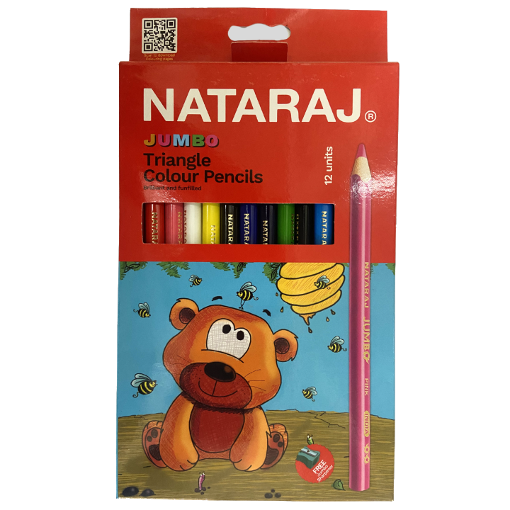 Nataraj Jumbo Triangle Colour Pencils (12 Colours) – Ergonomic Grip, Thick Lead, Smooth Coloring for Kids, School & Art