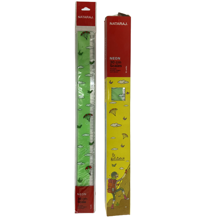 Nataraj 30 cm Neon/Fluorescent Rulers – Pack of 10, Durable Transparent Scale with Bold Markings for School & Office