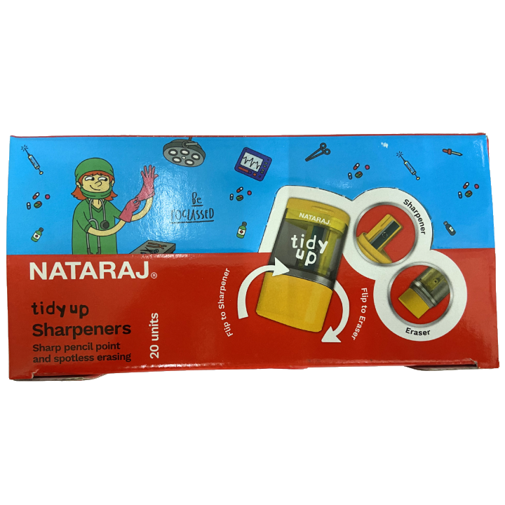 Nataraj Tidy Up Sharpener & Eraser – 2‑in‑1 Pencil Sharpener with Built‑In Eraser, Durable Plastic & Transparent Shavings Container for School & Office