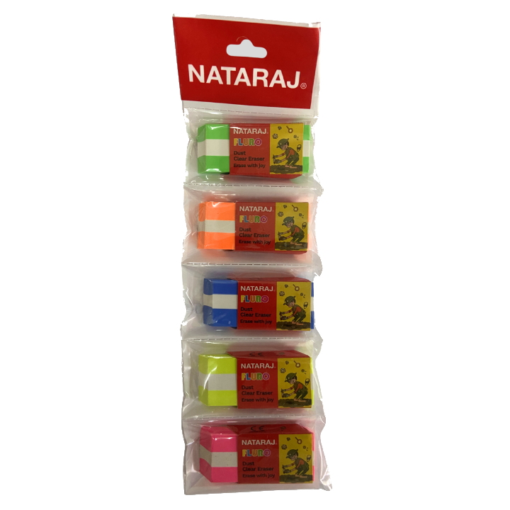 Nataraj Fluro Colourful Dust Clear Eraser – Clean Smudge-Free School & Office Use