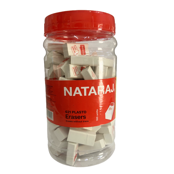 Nataraj 621 Plasto Eraser Bulk Pack –Jar × 100 Pcs Premium Soft Erasers for School & Office