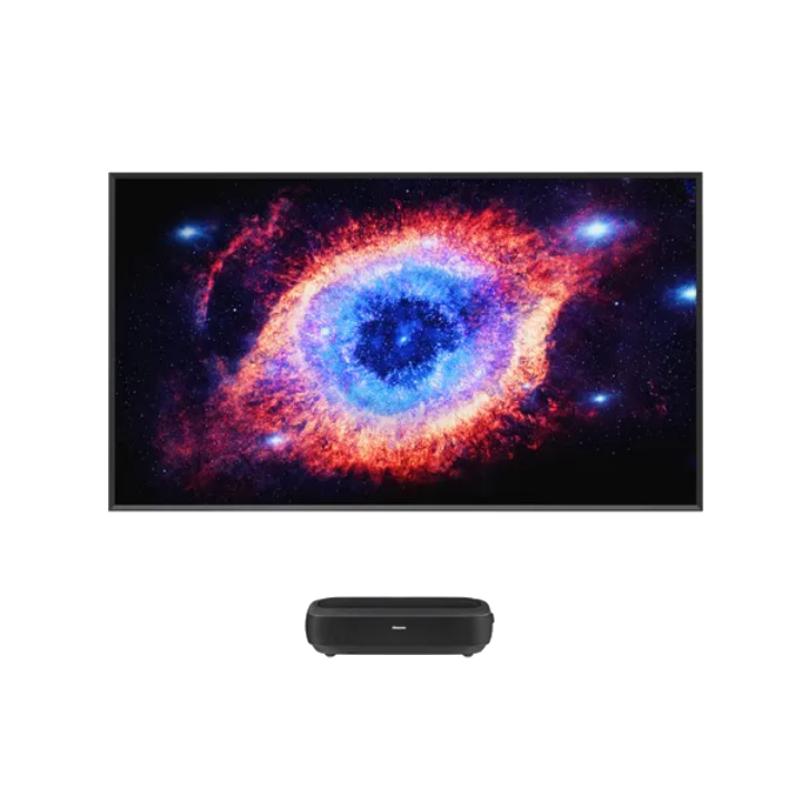 HISENSE 100" Inch Laser TV Console UST Ultra Short Throw Projector with 100" ALR Screen, 2700 ANSI Lumens, Android TV, HDR10, 30W (Stereo) Dolby Atmos, Built-in Alexa and Google Assistant