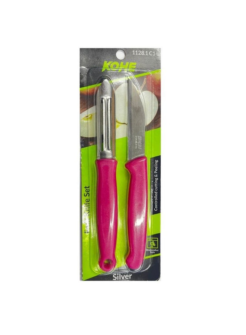 KOHE - Stainless Steel 2 Piece Serrated Combo Of Fruit Knife And Peeler for Chef/Kitchen With Multi Purpose Assorted - 1228.2C1